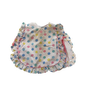 Cradle Togs Baby Bib Girls One Size White Pastel Polka Dot Ruffle Vintage‎ 80s